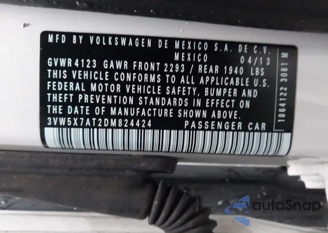 2013 Volkswagen Beetle из США, поврежденный, VIN 3VW5X7AT2DM824424